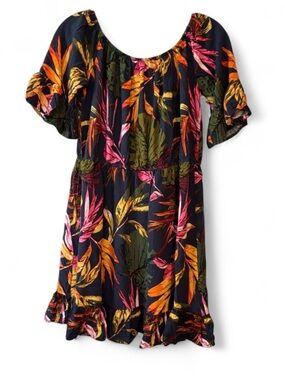 New Look Navy Tropical Leaf Flutter Sleeve Dress